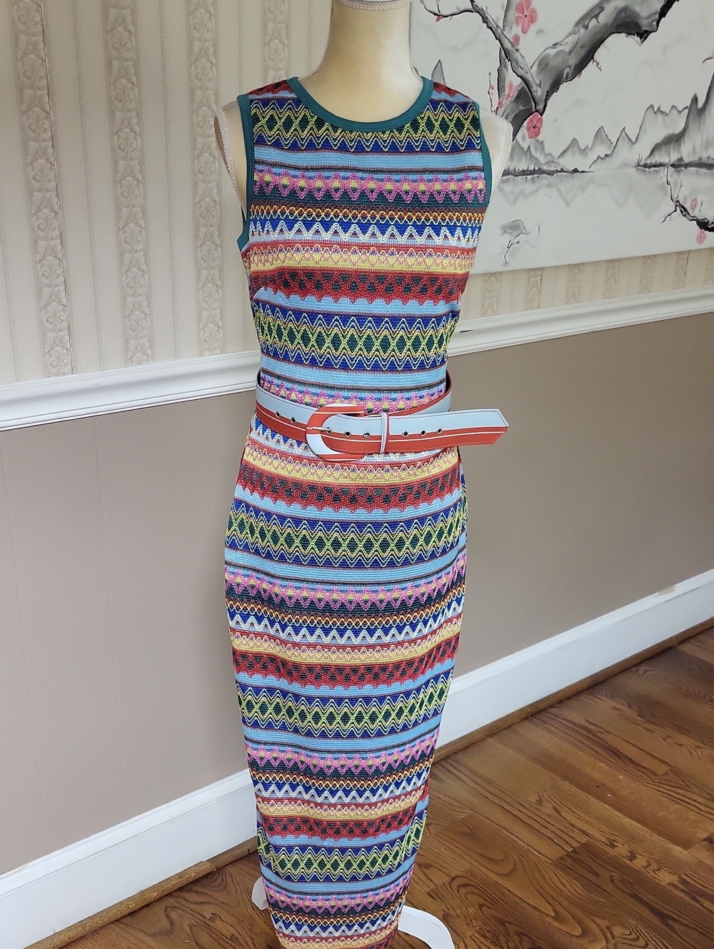 NWT, BoHo Multicolor Striped Sleeveless Maxi Dress, Size L